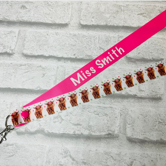 Highland Cow Print Personalised Lanyard