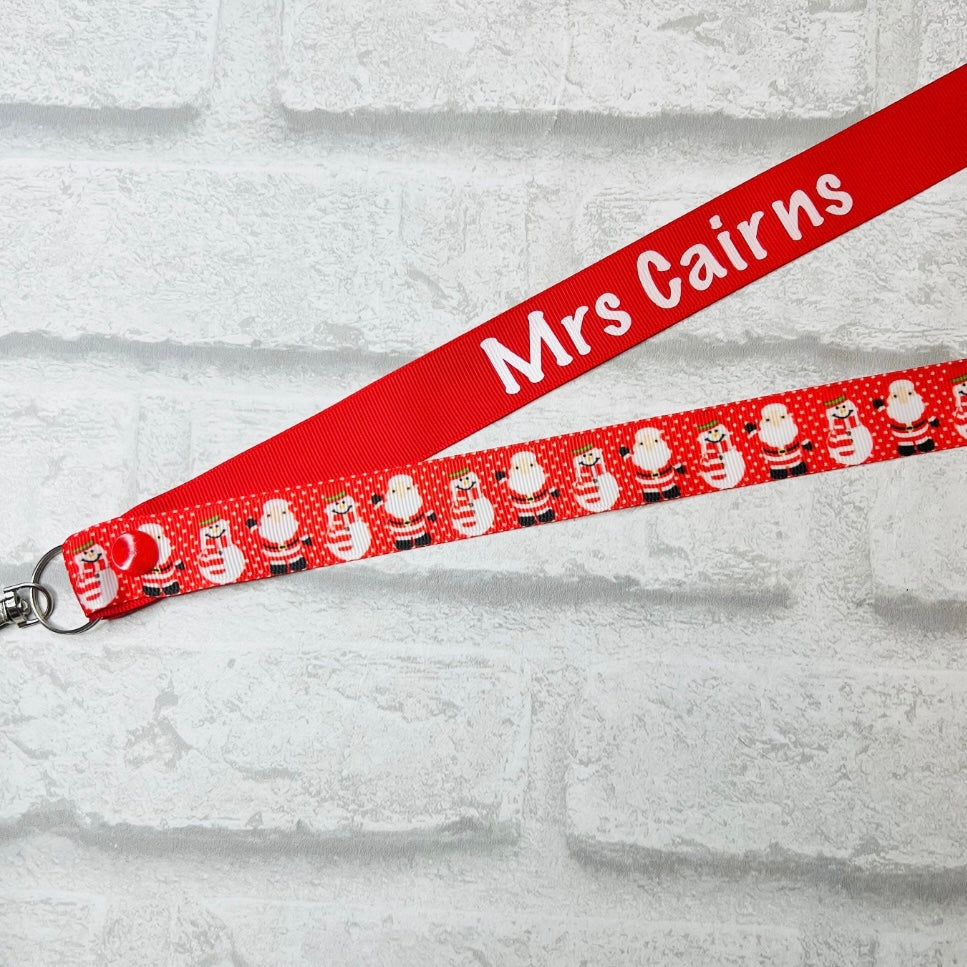 Christmas Red Snowman Print Personalised Lanyard