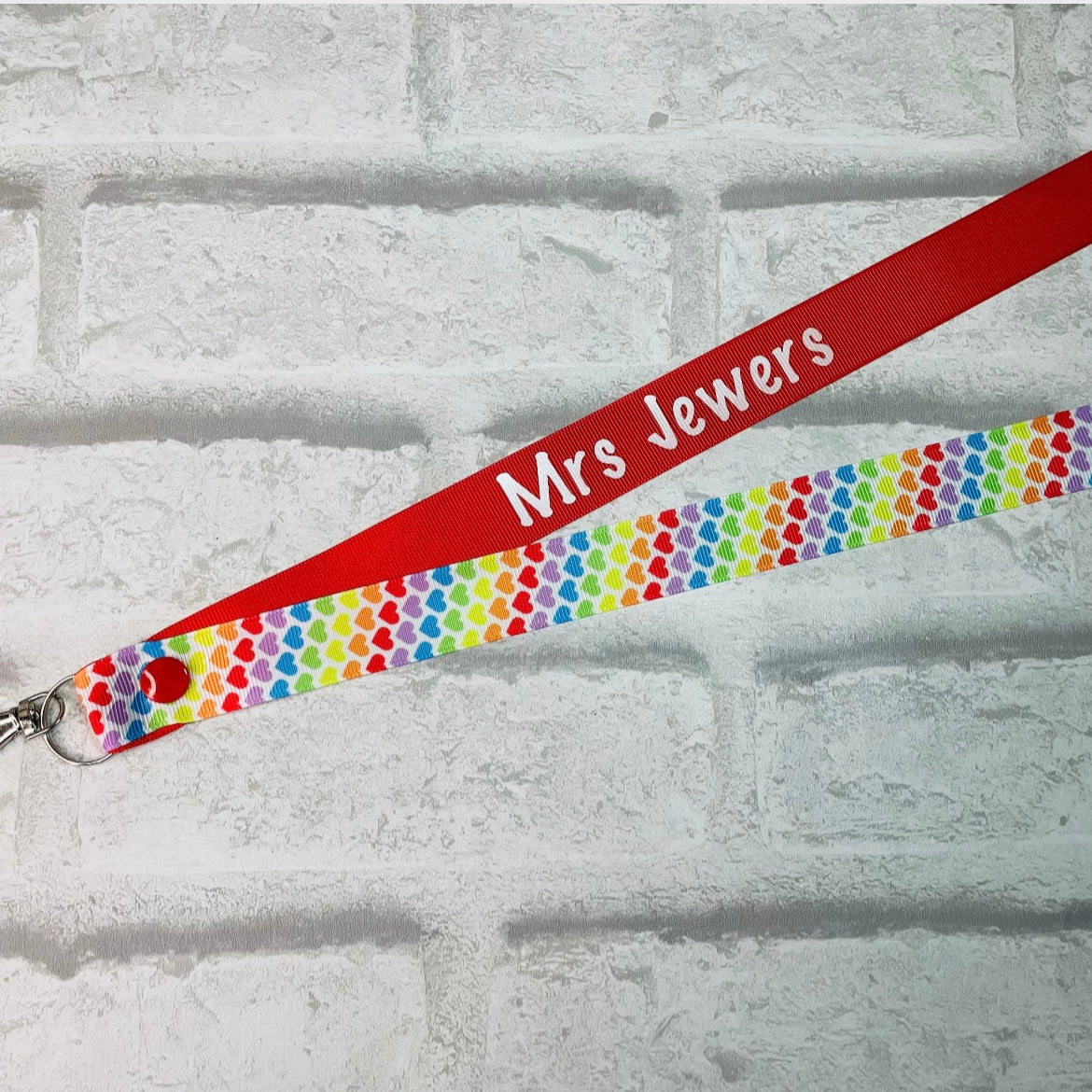 Rainbow Hearts Print Personalised Lanyard