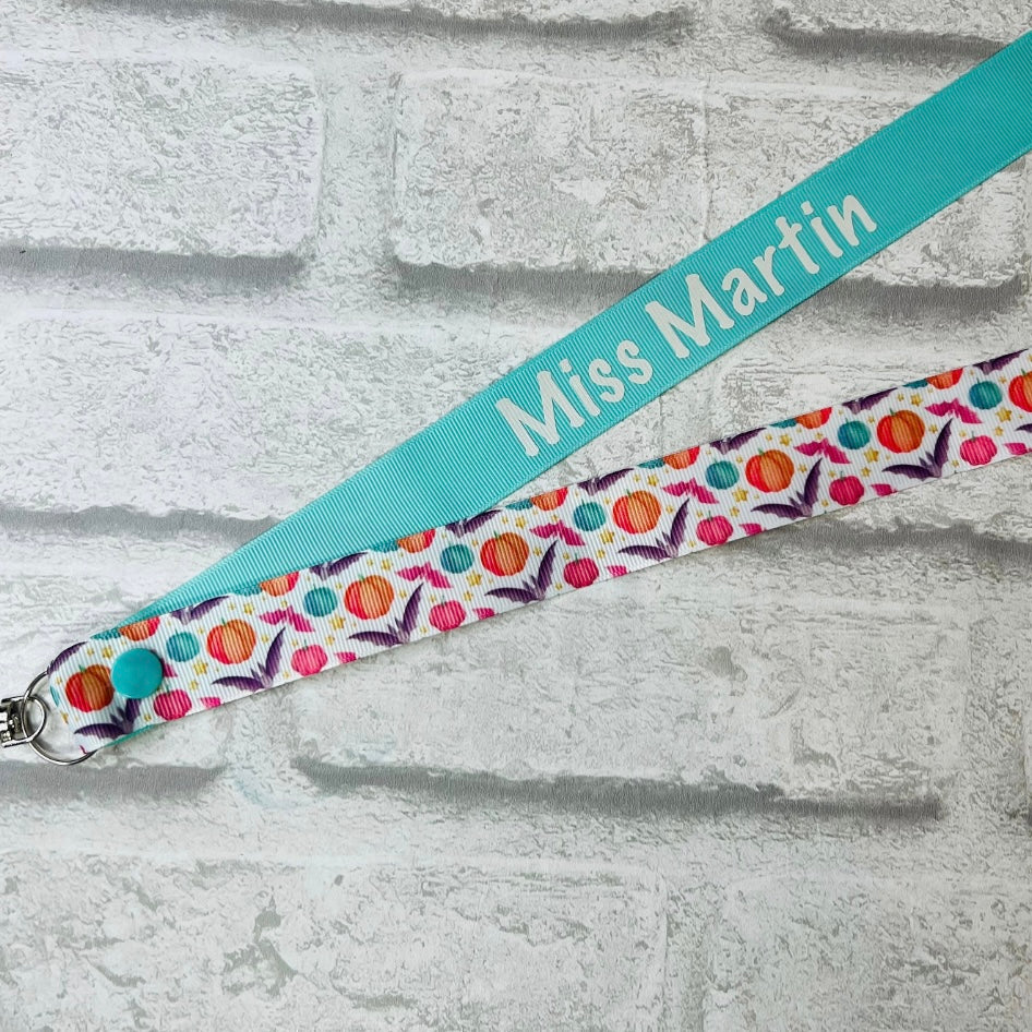 Pastel Halloween Pumpkin Bat Print Personalised Lanyard