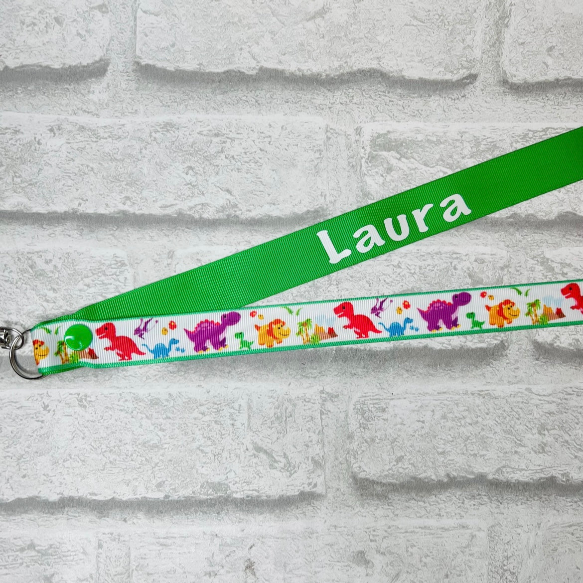 White Dino Print Personalised Lanyard