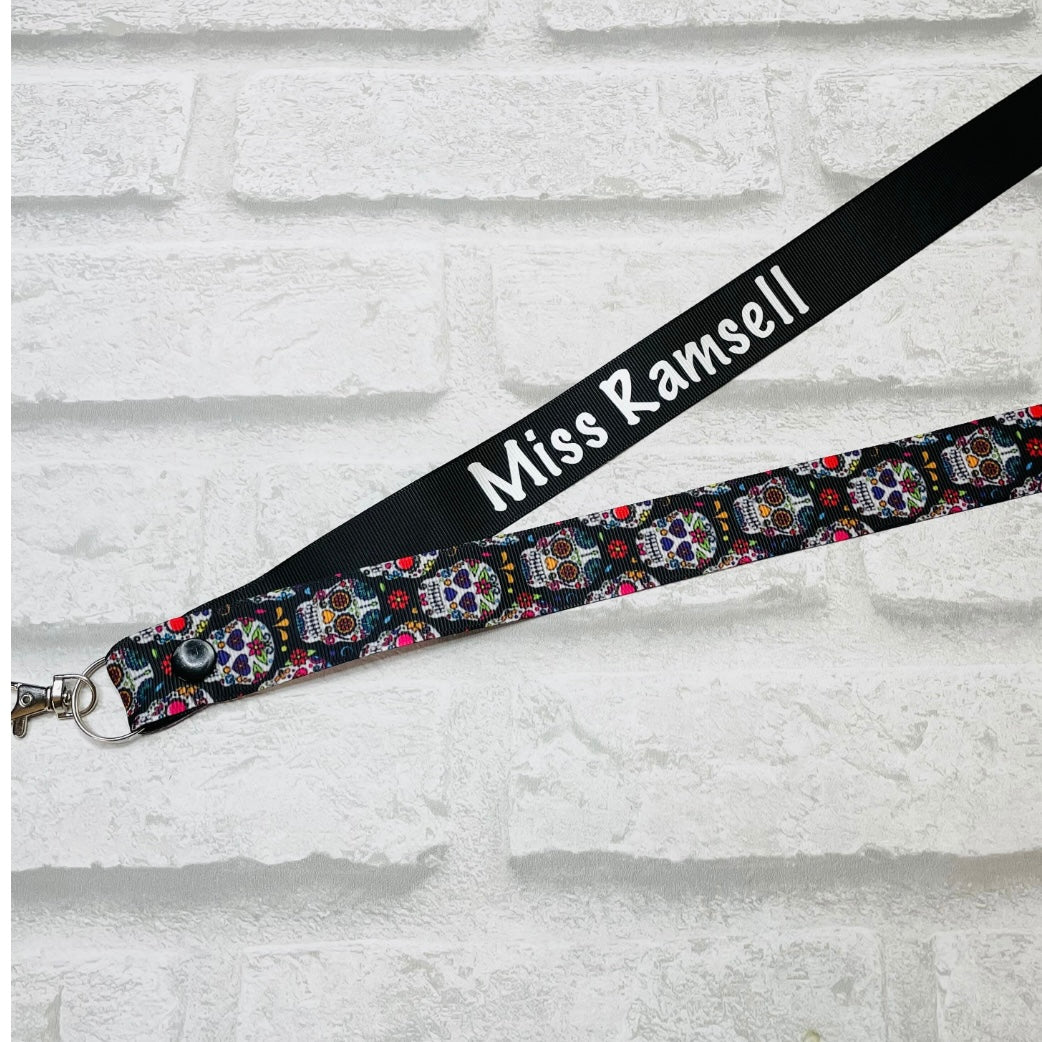 Sugar Skulls Halloween Print Personalised Lanyard