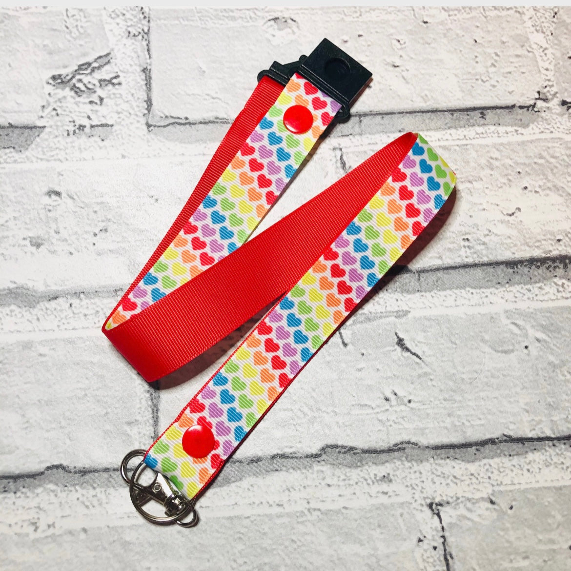 Rainbow Hearts Print Personalised Lanyard