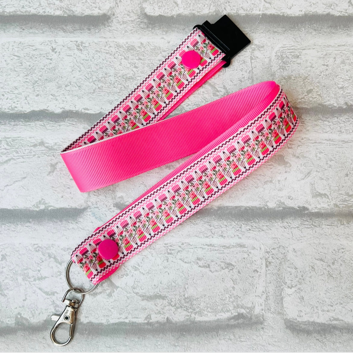 Pink Pencils Print Personalised Lanyard
