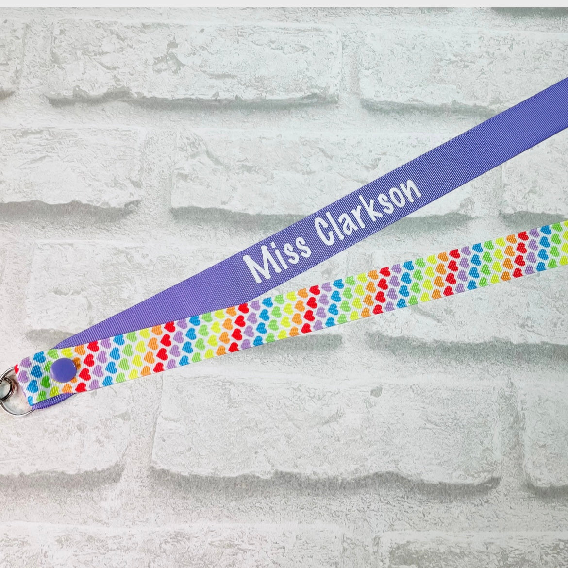 Rainbow Hearts Print Personalised Lanyard