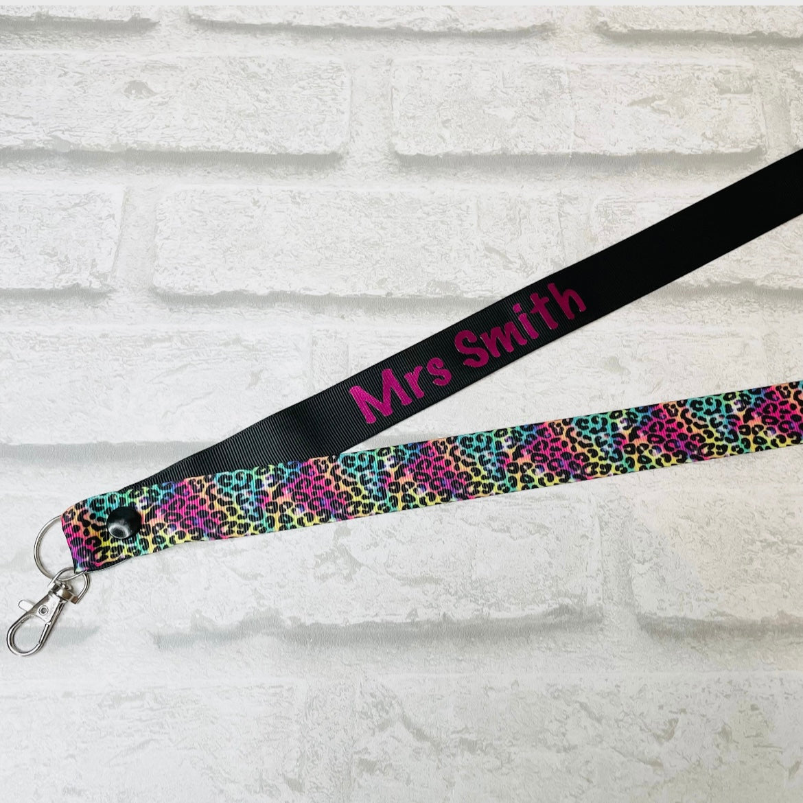 Rainbow Leopard Print Personalised Lanyard