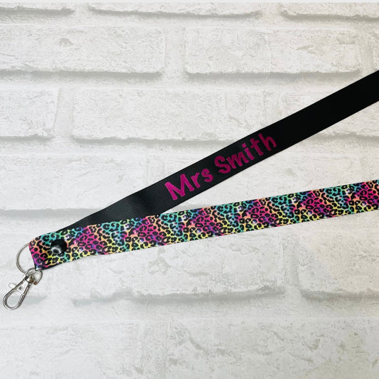 Rainbow Leopard Print Personalised Lanyard