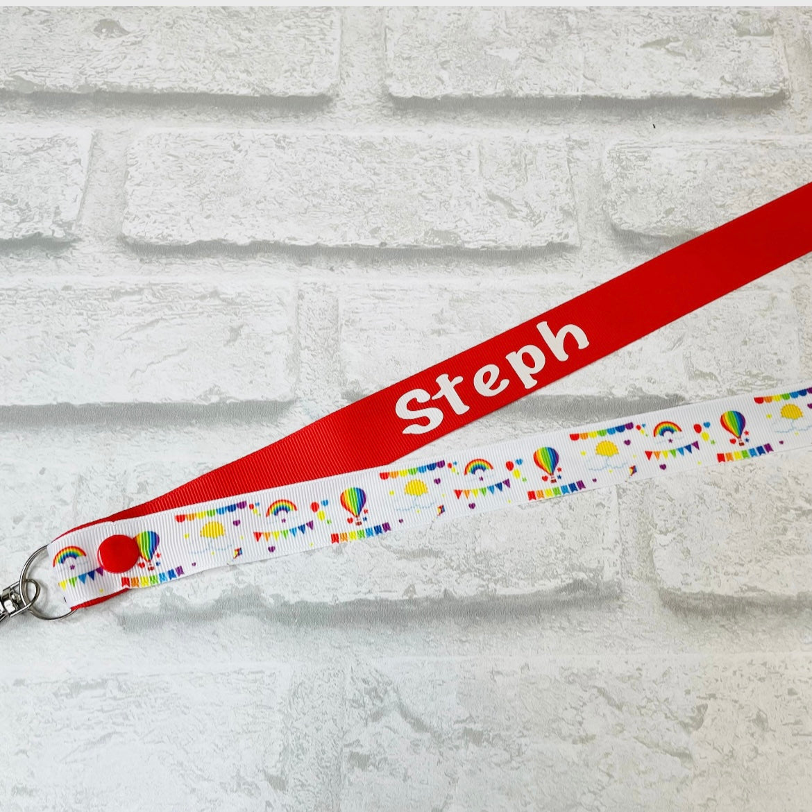 White Hot Air Balloon Print Personalised Lanyard