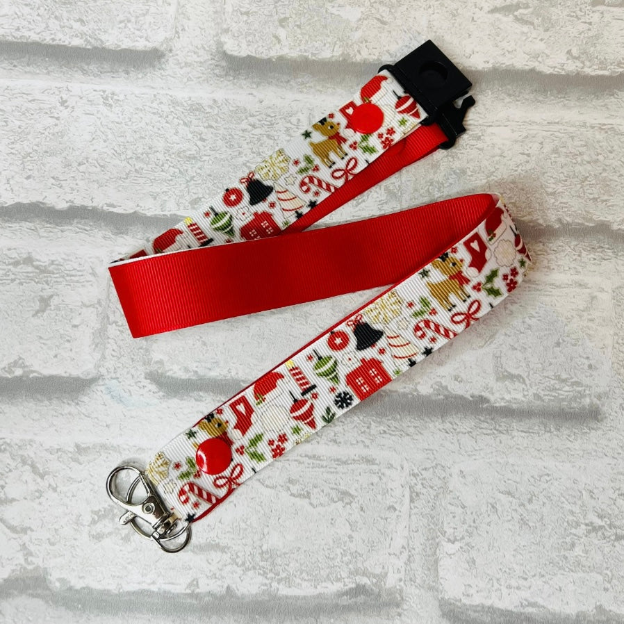 Christmas Red Snowman Print Personalised Lanyard