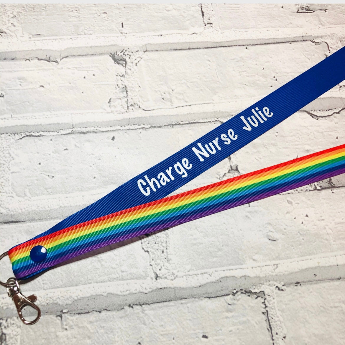 Rainbow Stripe Print Personalised Lanyard