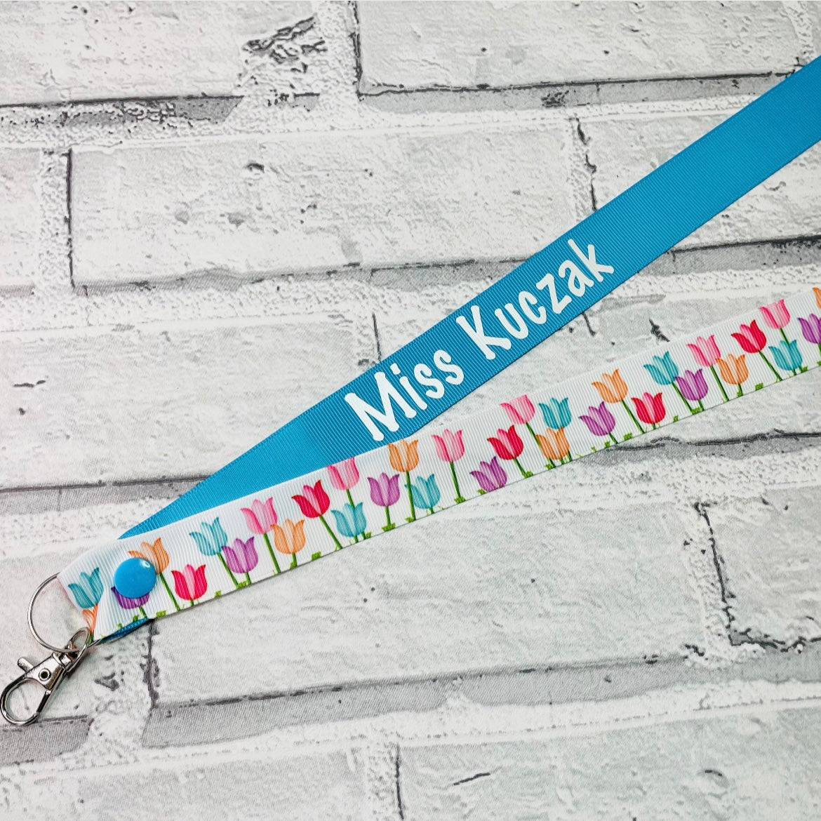 Rainbow Tulips Floral Print Personalised Lanyard