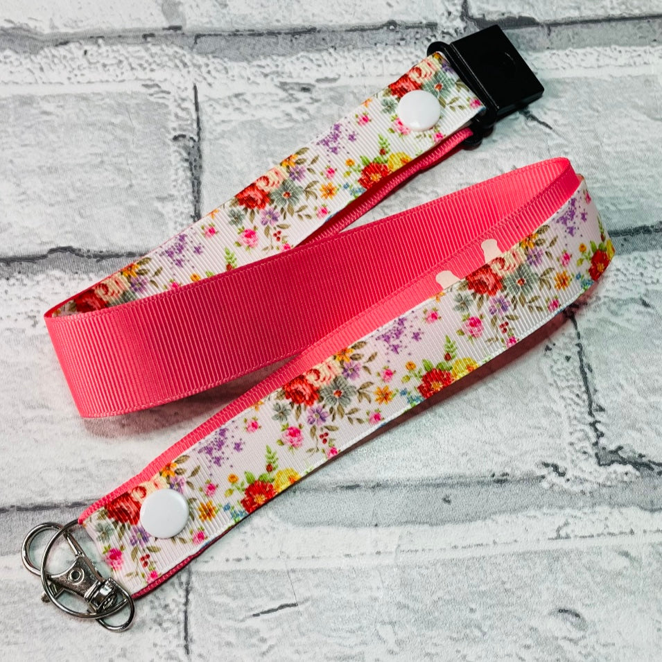 Coral Floral Print Personalised Lanyard