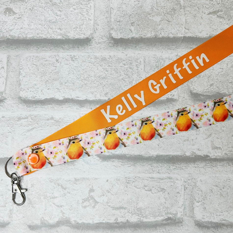 Christmas Robin Print Personalised Lanyard