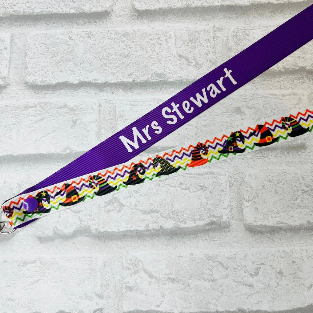 Halloween Witches Hat Print Personalised Lanyard