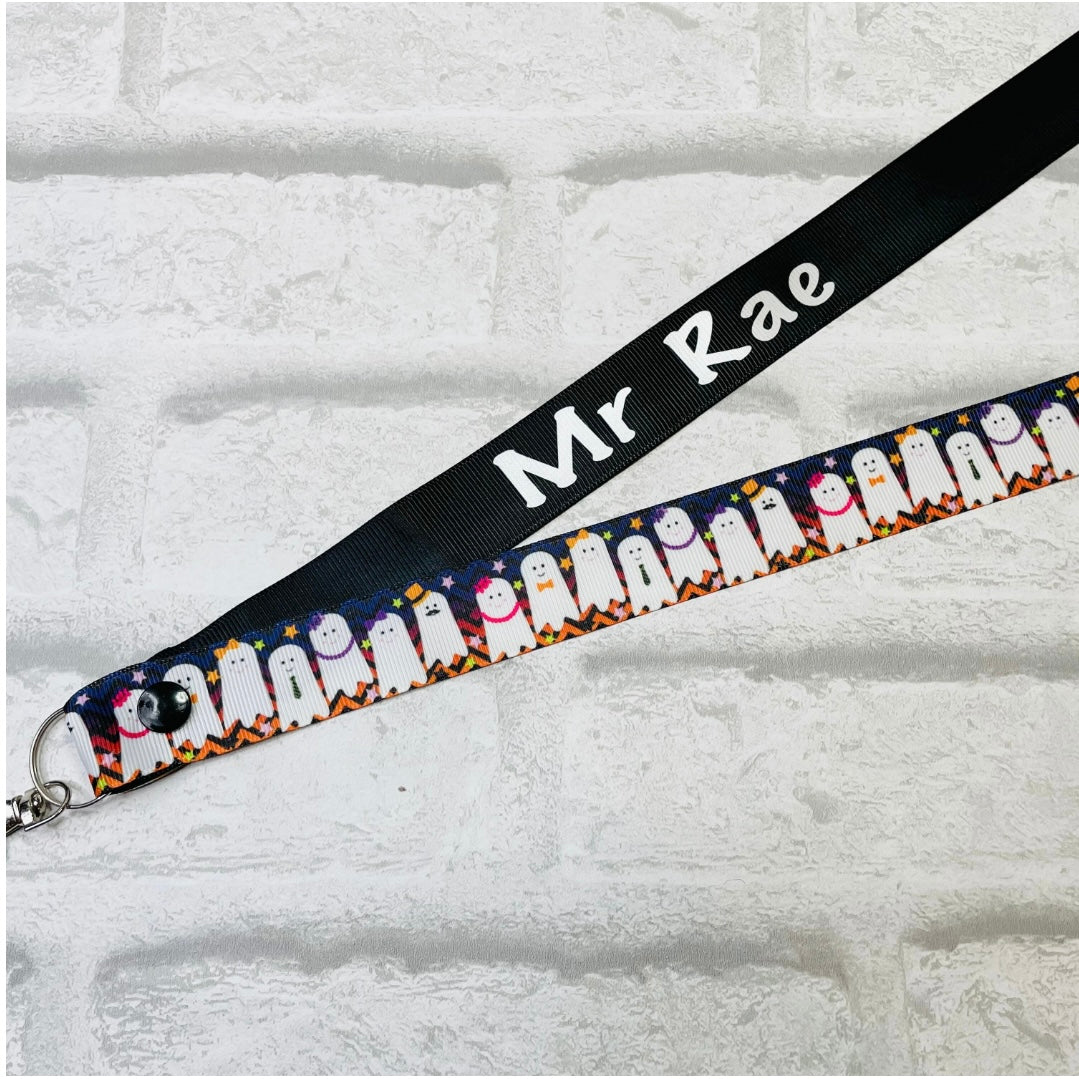 Halloween Ghost Print Personalised Lanyard