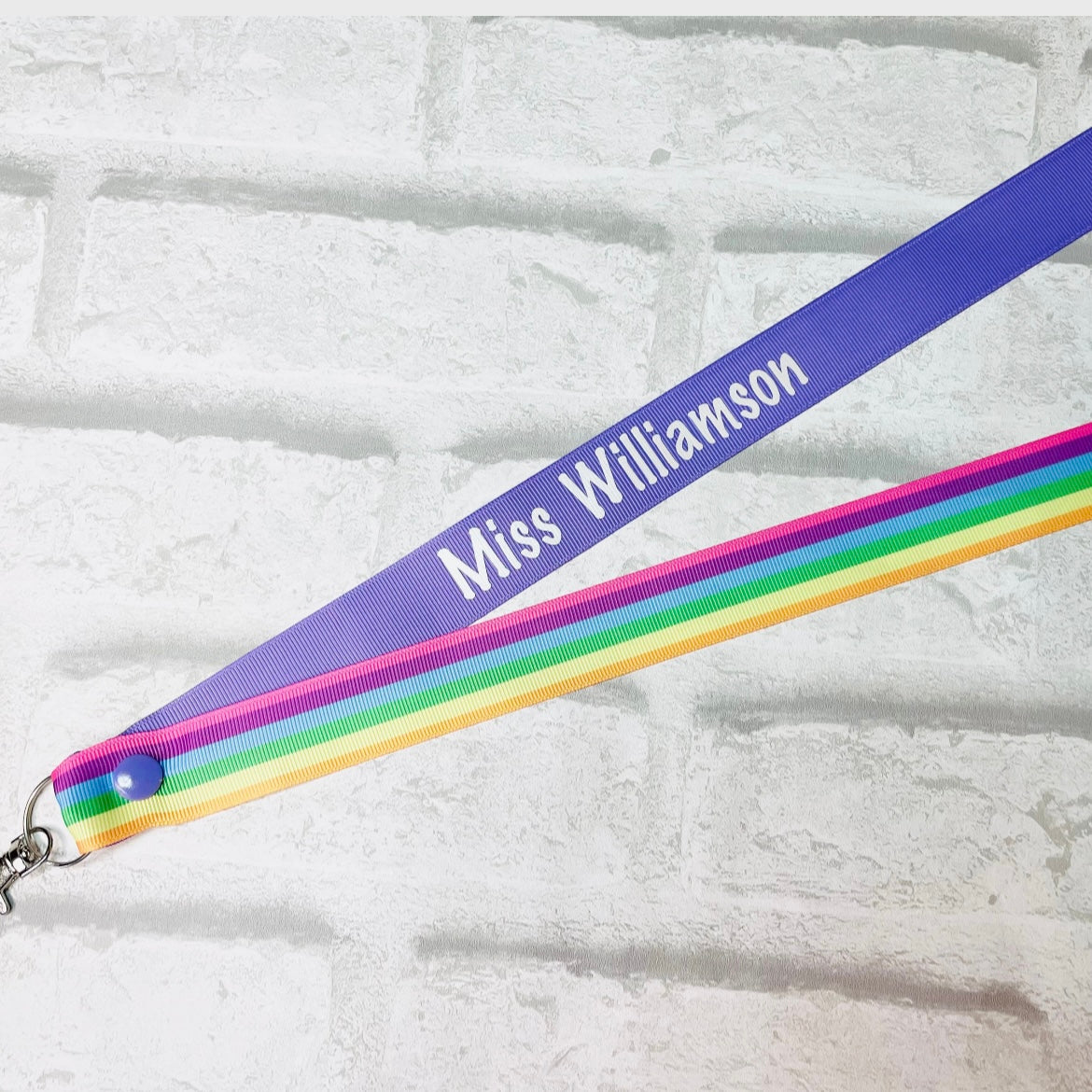 Pastel Stripe Rainbow Print Personalised Lanyard