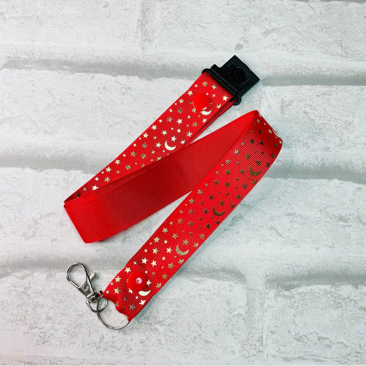 Red Moon & Star Print Personalised Lanyard