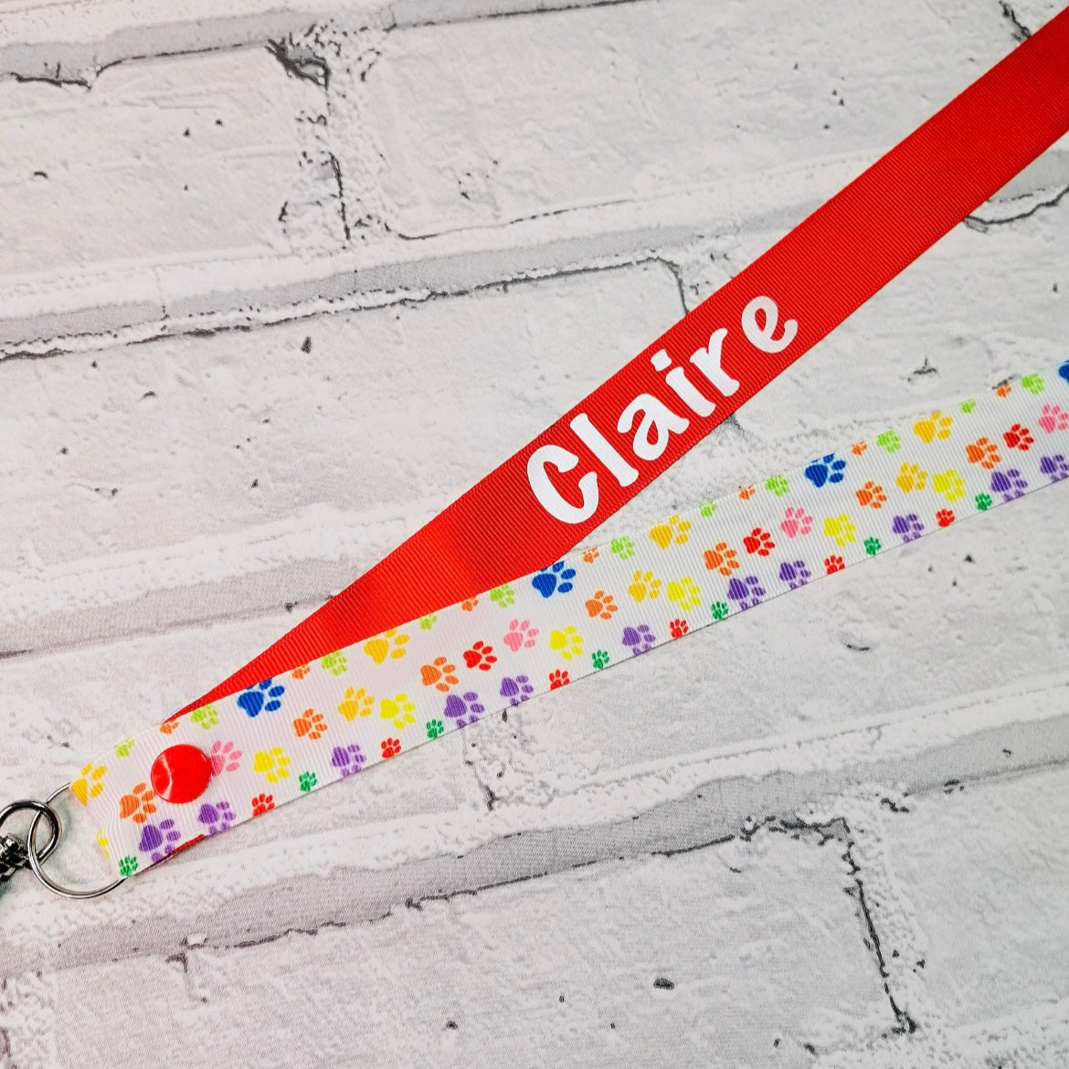 Rainbow Paw Print Personalised Lanyard