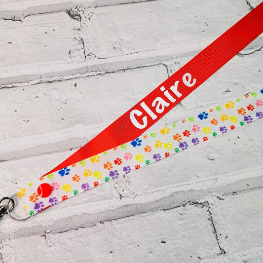Rainbow Paw Print Personalised Lanyard