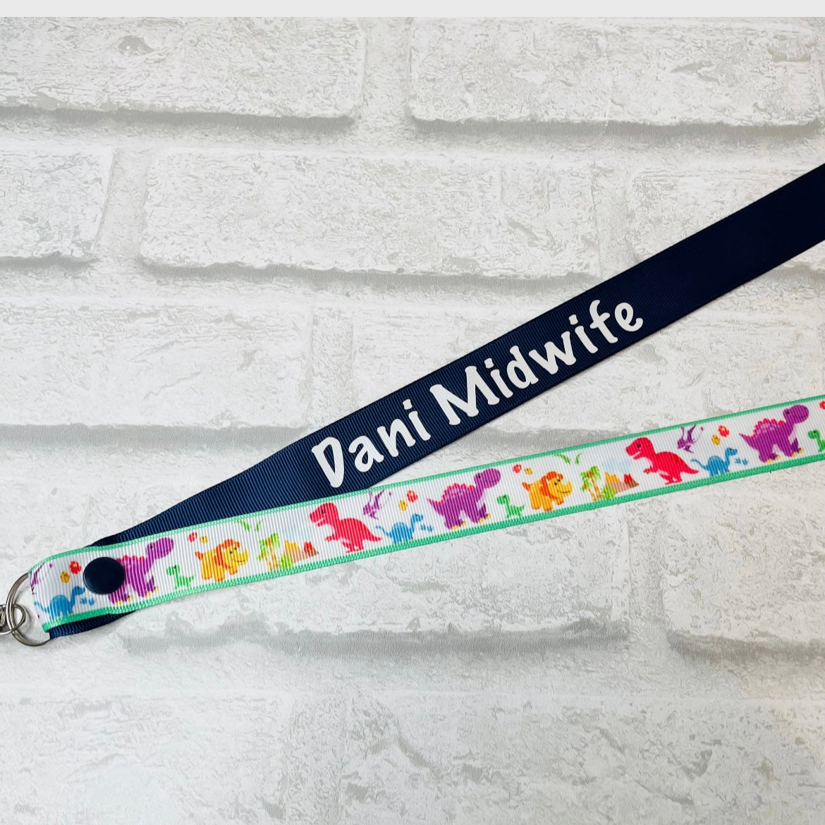 White Dino Print Personalised Lanyard