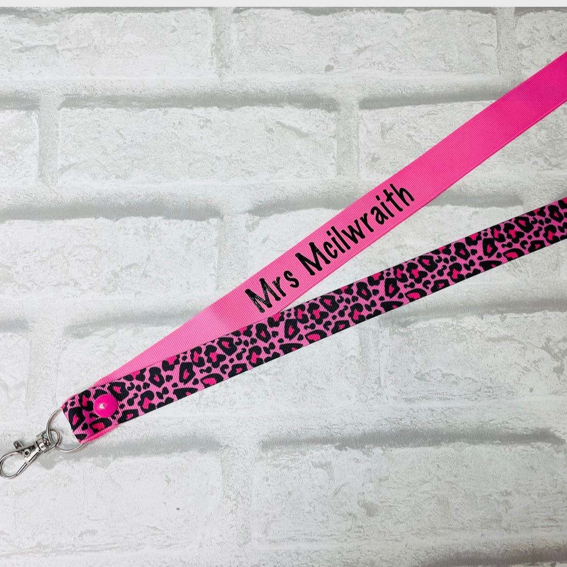 Pink Leopard Print Personalised Lanyard