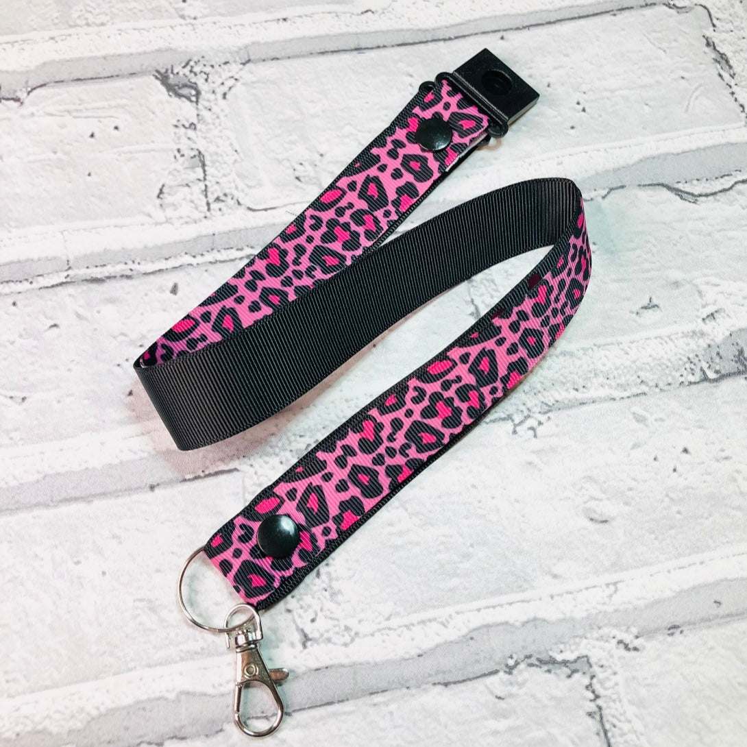 Pink Leopard Print Personalised Lanyard