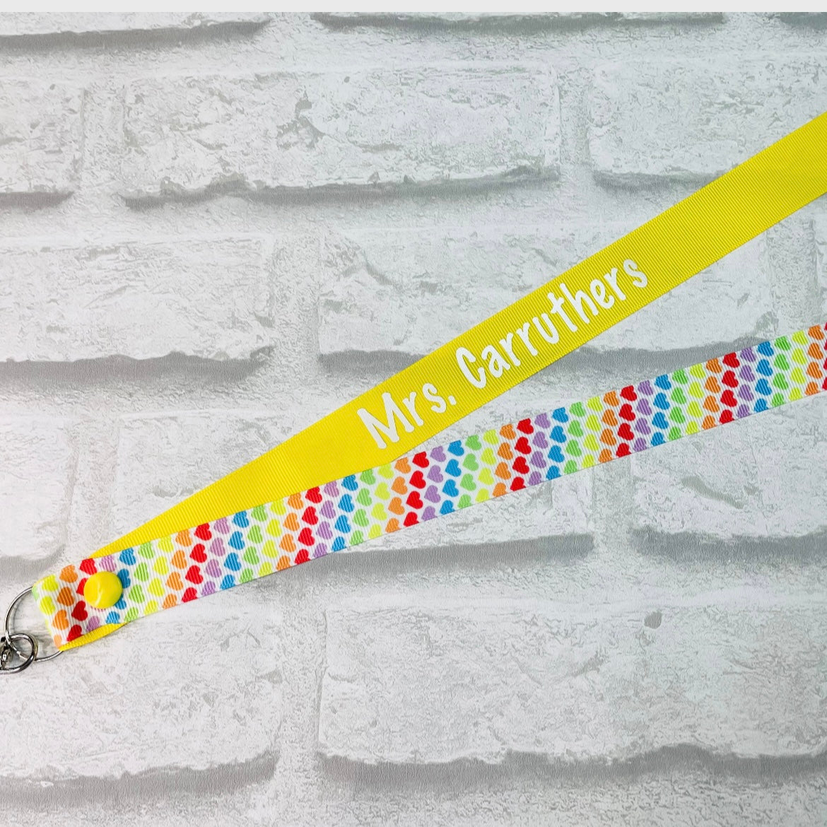 Rainbow Hearts Print Personalised Lanyard