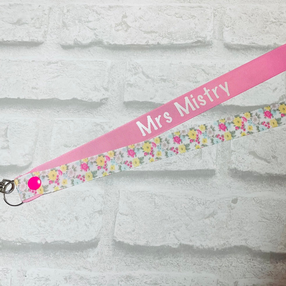 Spring Floral Print Personalised Lanyard