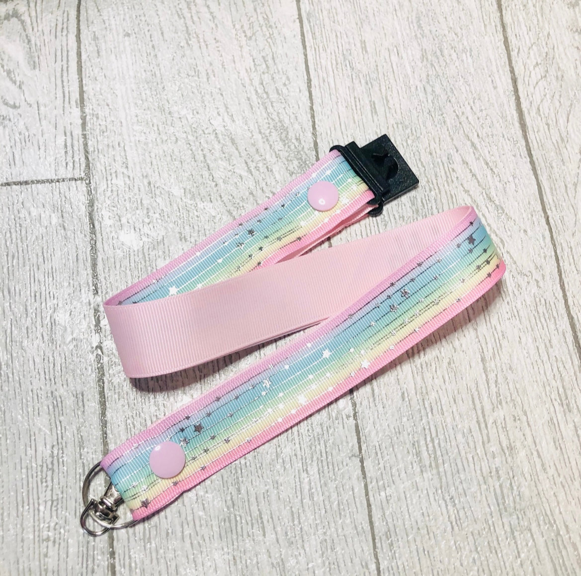 Pastel Rainbow Silver Stars Personalised Lanyard