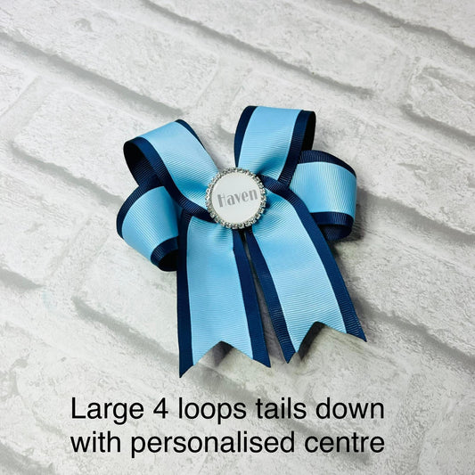 Handmade Large 4 Loops Tails Down School Bow - Personalised