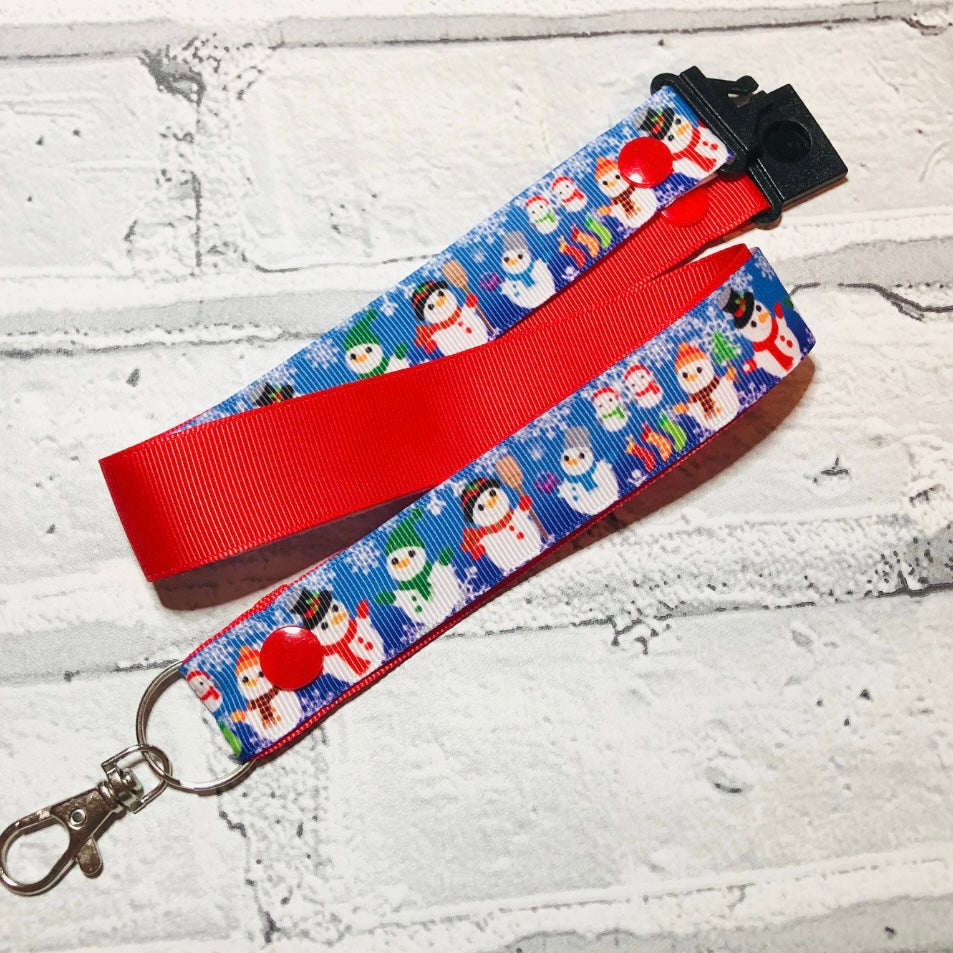 Christmas Blue Snowman Print Personalised Lanyard
