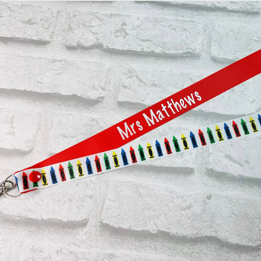 Rainbow Crayon Print Personalised Lanyard