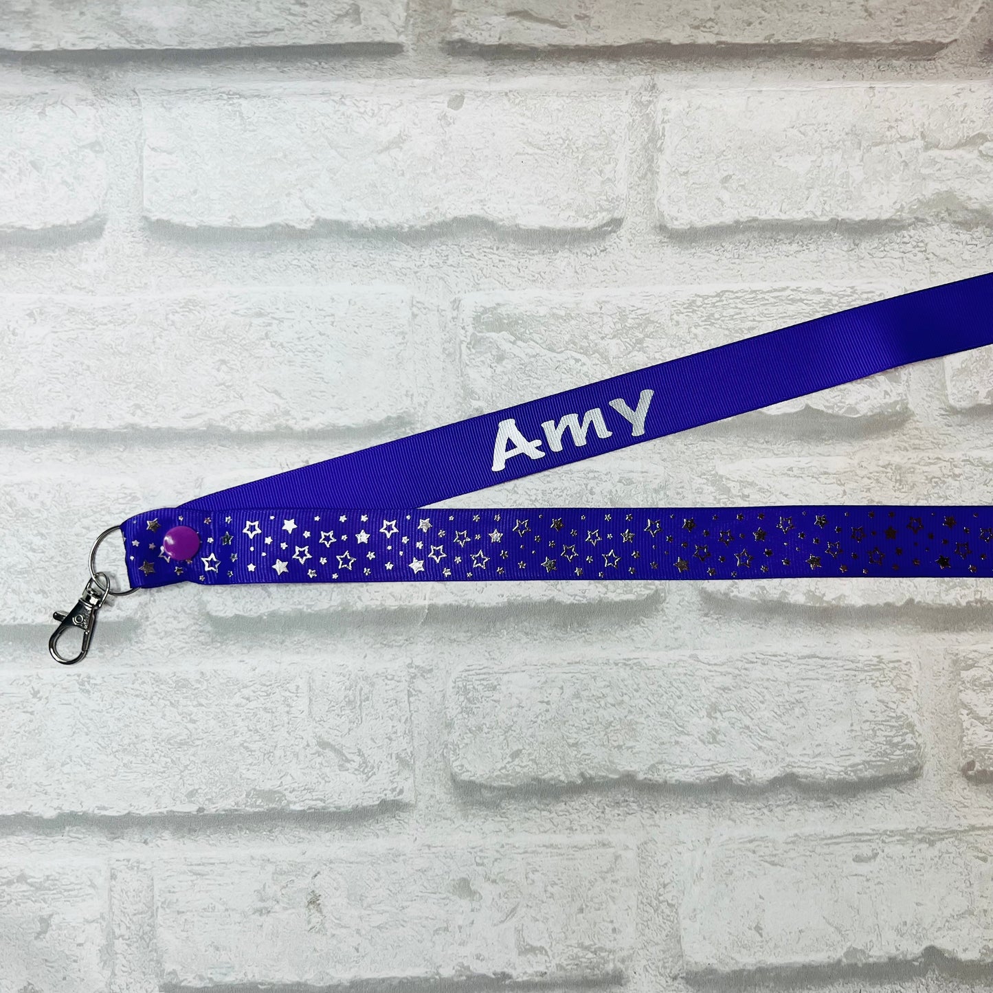 Silver Star Print Personalised Lanyard - multiple colour options