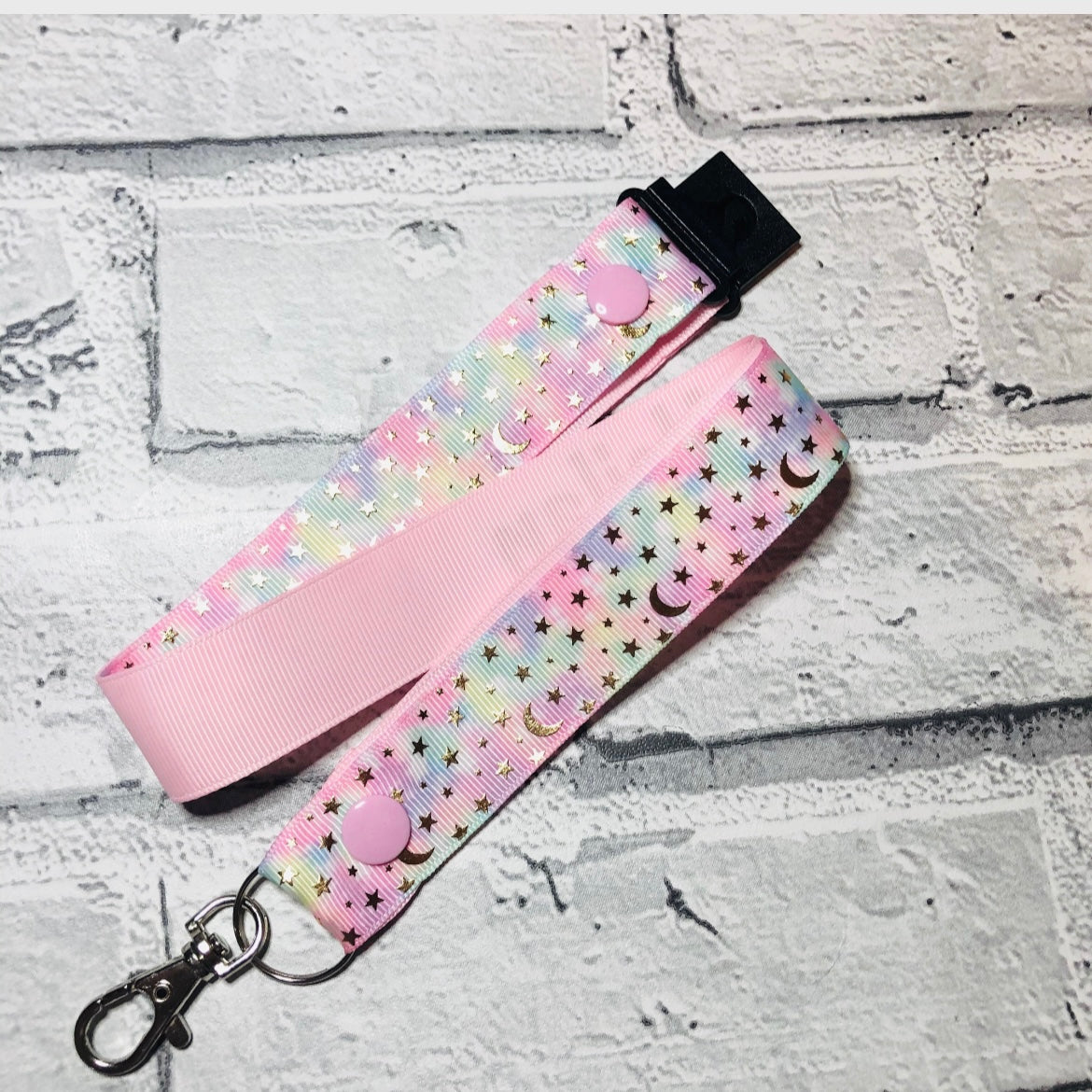 Pink Pastel Tie Dye Moon & Star Print Personalised Lanyard