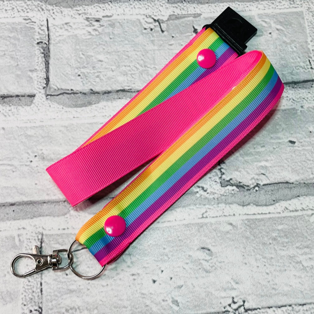 Pastel Stripe Rainbow Print Personalised Lanyard