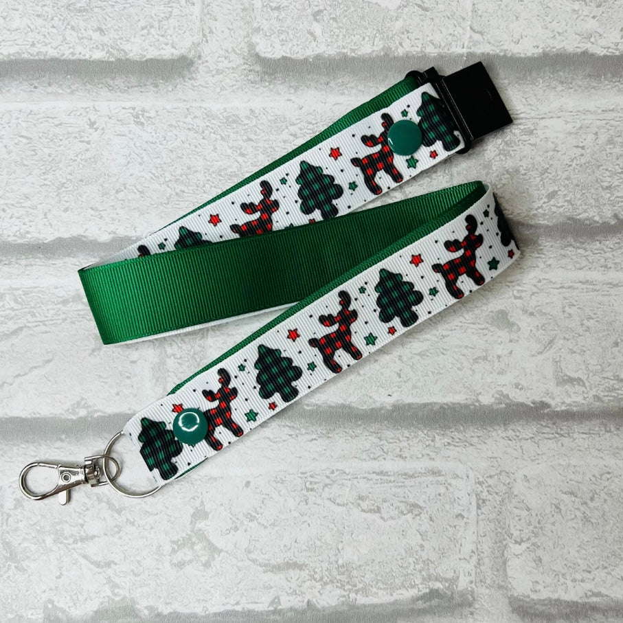 Christmas Tree & Reindeer Check Print Personalised Lanyard