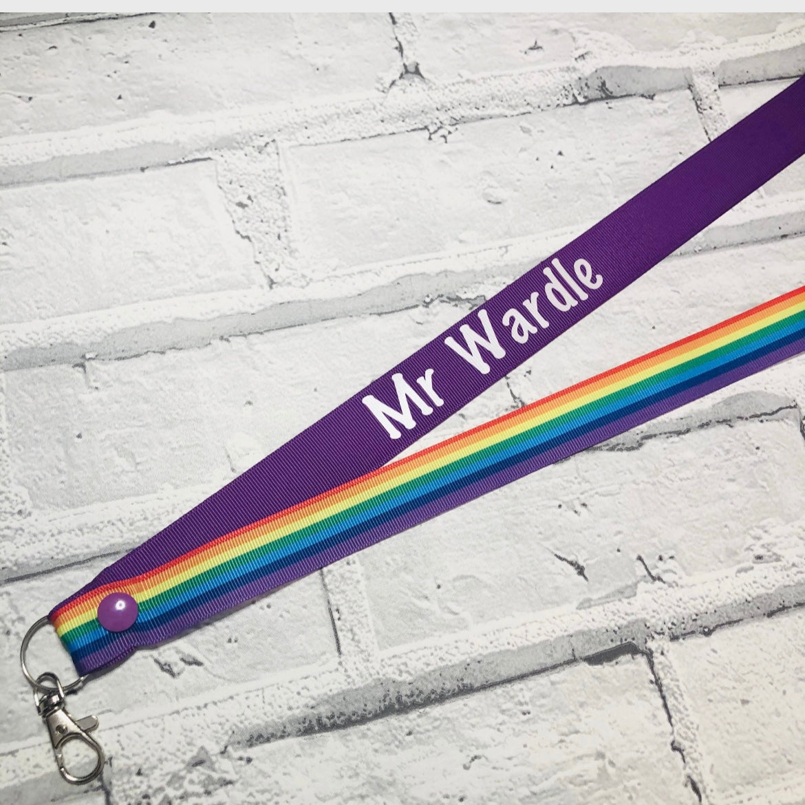 Rainbow Stripe Print Personalised Lanyard