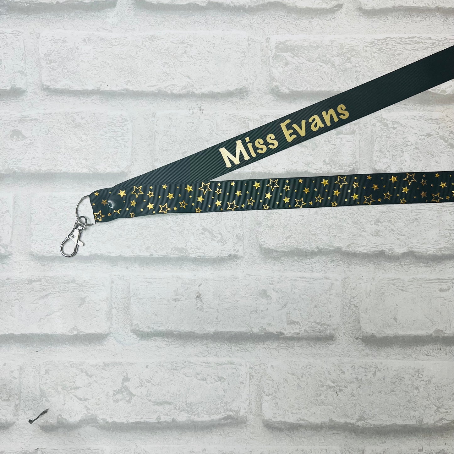 Black Gold Star Print Personalised Lanyard