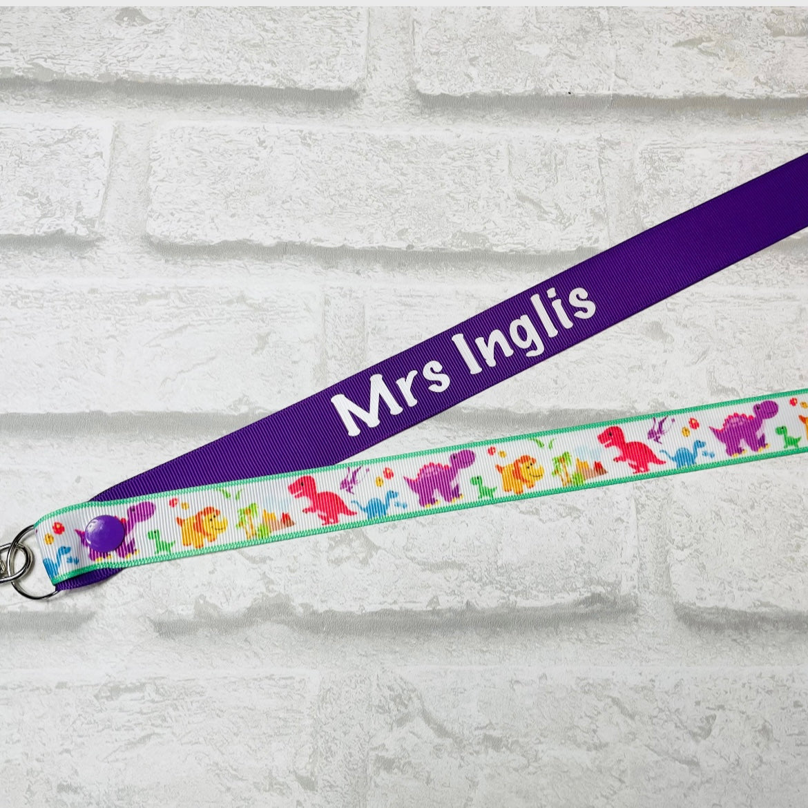 White Dino Print Personalised Lanyard