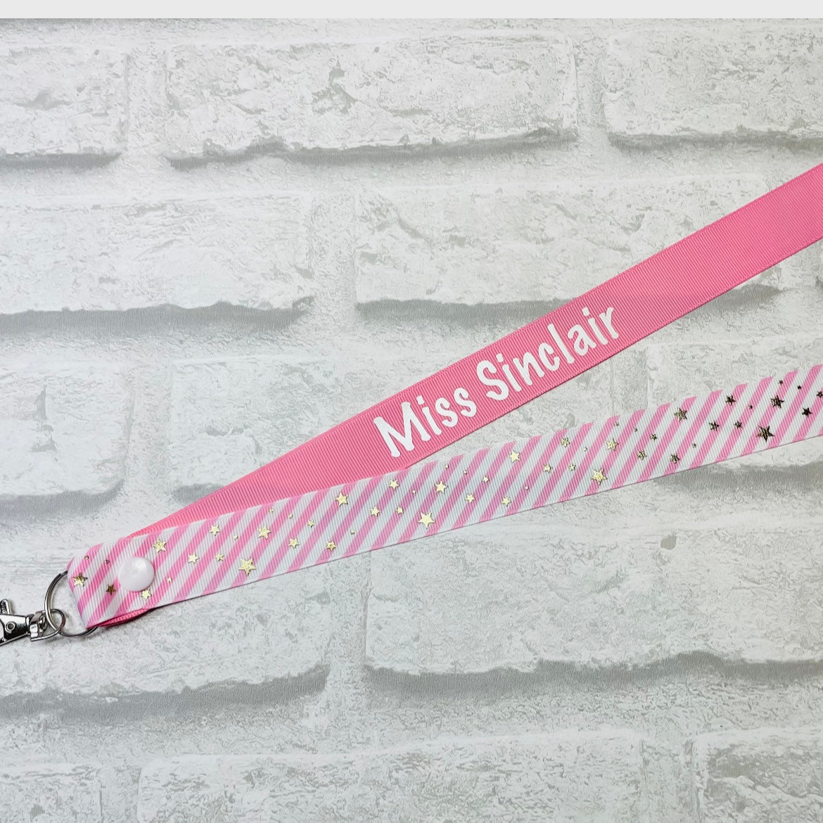 Pink Stars & Stripe Print Personalised Lanyard