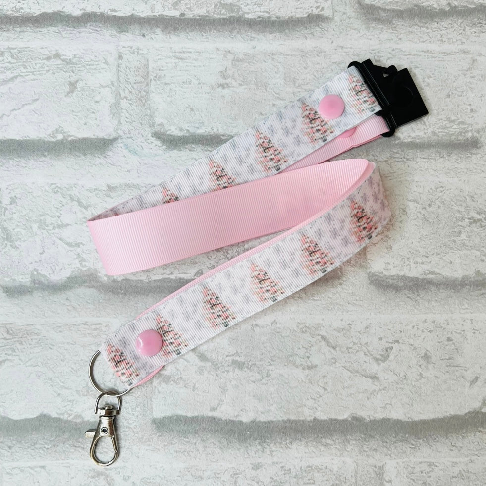 Pink Christmas Tree Print Personalised Lanyard