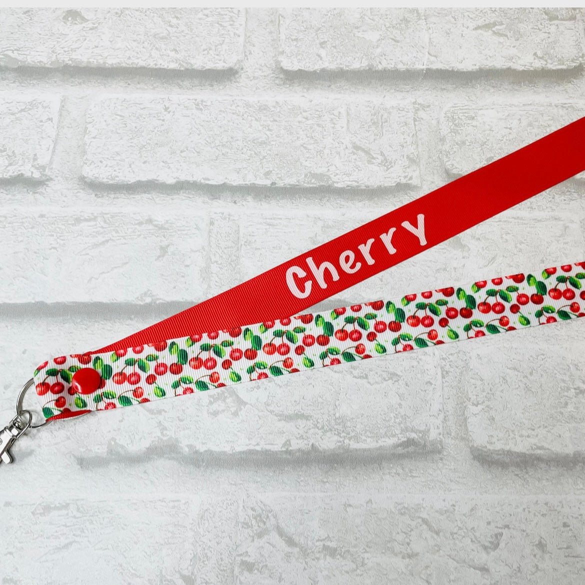 Cherry Print Personalised Lanyard