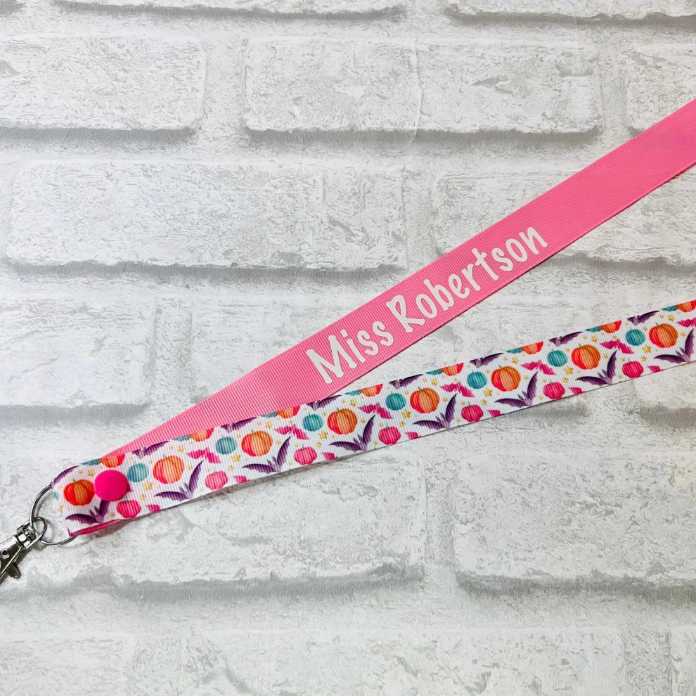 Pastel Halloween Pumpkin Bat Print Personalised Lanyard