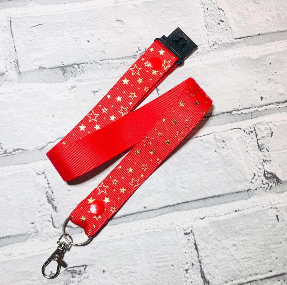 Red Gold Star Print Personalised Lanyard