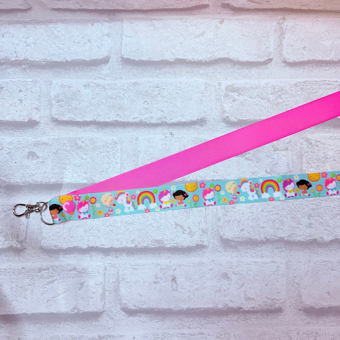 SALE Aqua Rainbow Unicorn Print Personalised Lanyard