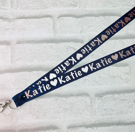 Name Repeat With Hearts Print Personalised Lanyard