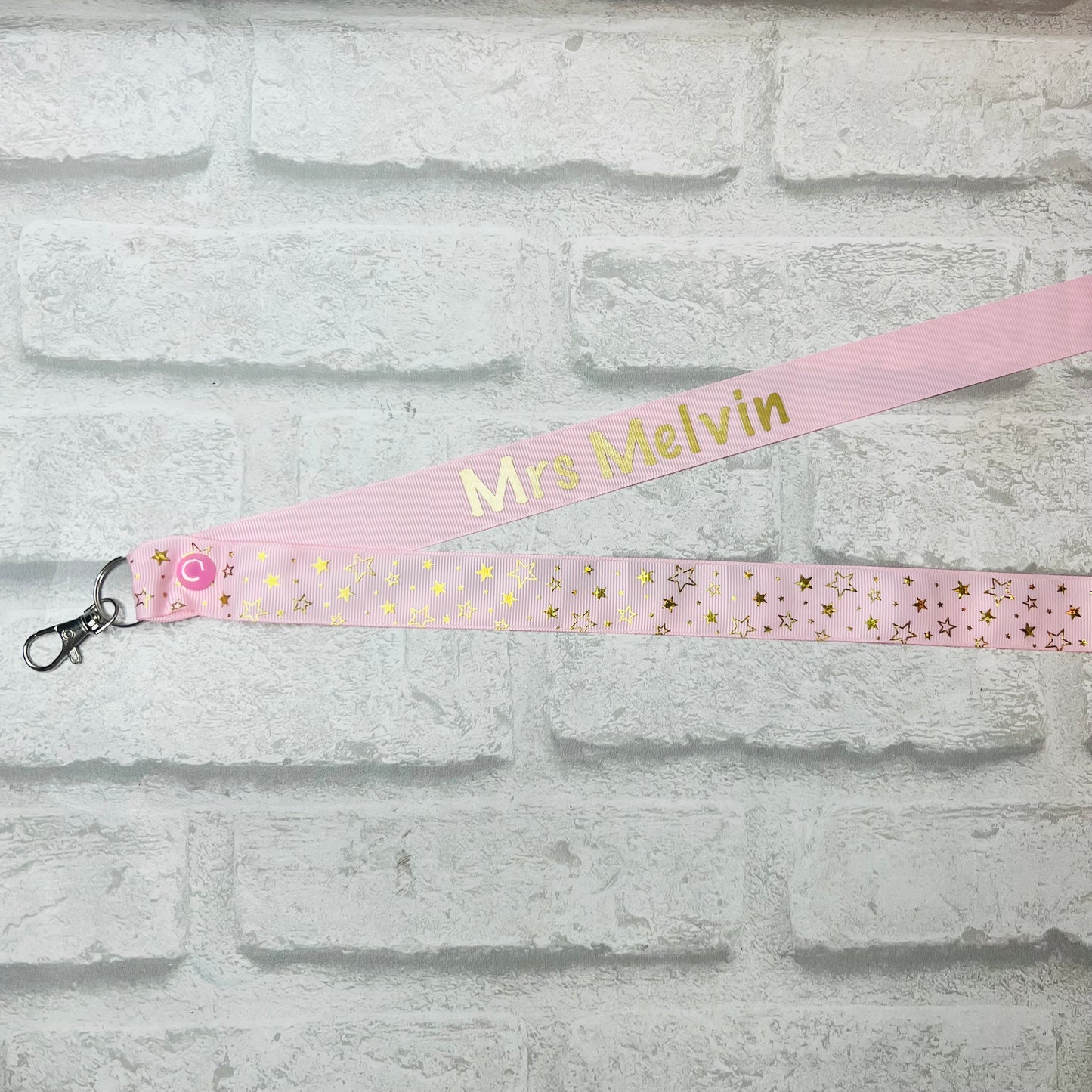 Pale Pink Gold Star Print Personalised Lanyard