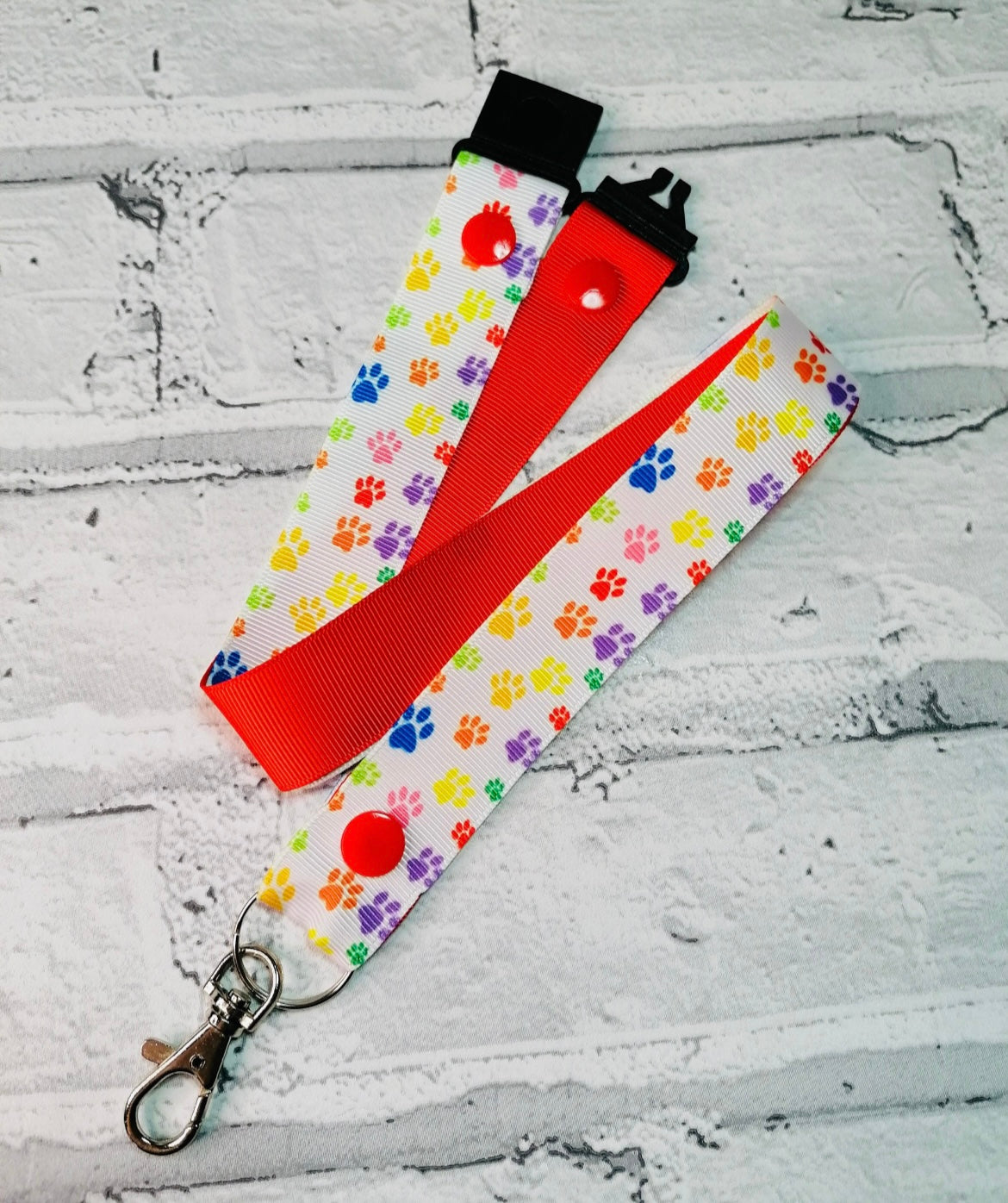 Rainbow Paw Print Personalised Lanyard