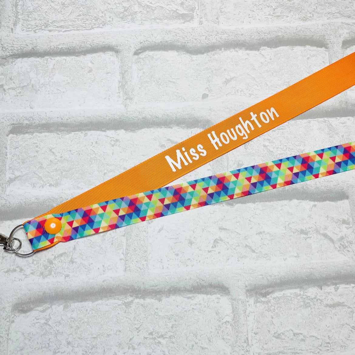 Rainbow Geometric Print Personalised Lanyard