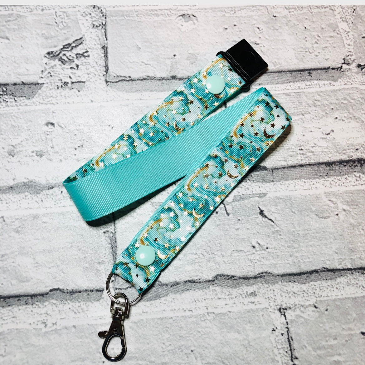 Aqua Marble Moon & Star Print Personalised Lanyard